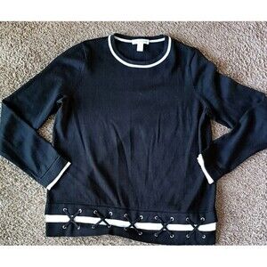Belford Sweater Women Size XS Black White Lace Up Hem Pima Cotton Minimalist